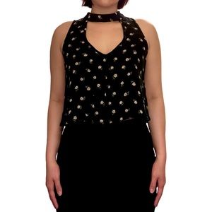 Floral Deep V Cut Out Crop Top